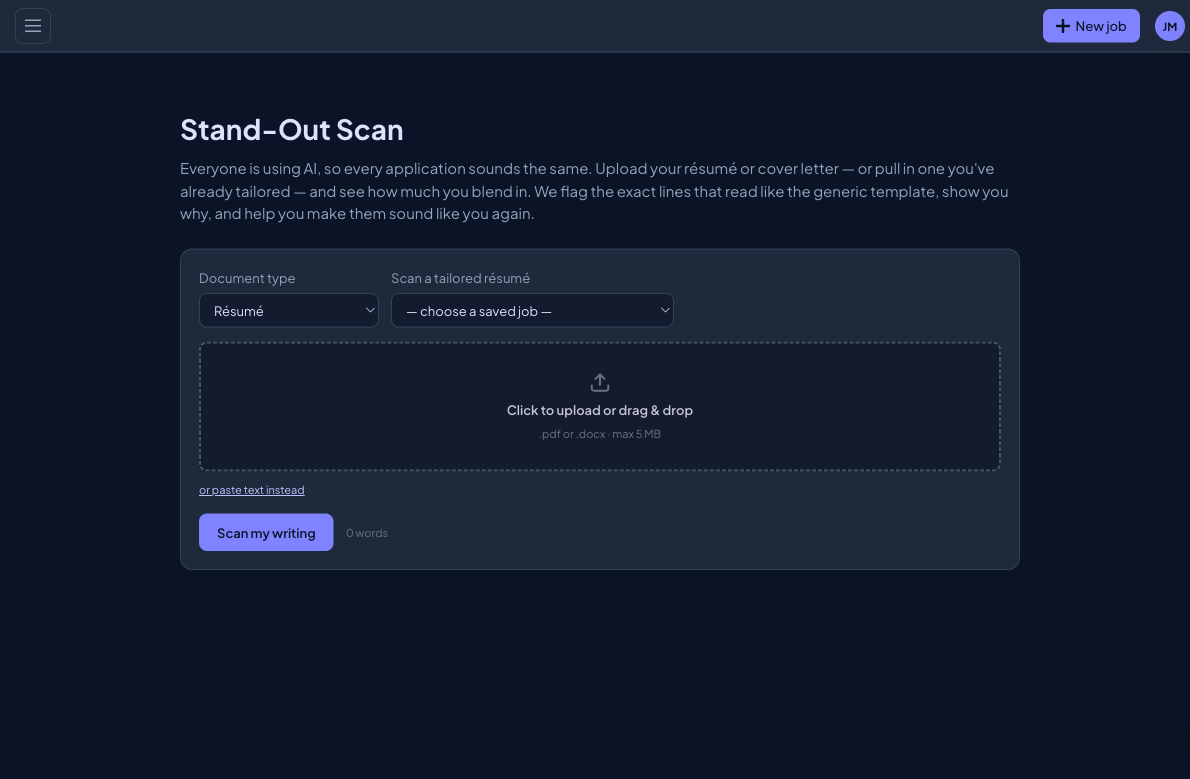 Stand-Out Scan upload screen